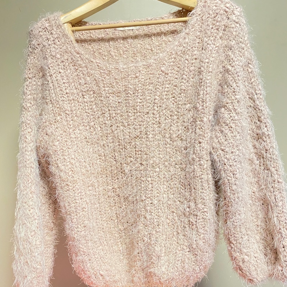 Em & Elle Pink Shaggy Knit Sweater Size M (Fits Large)